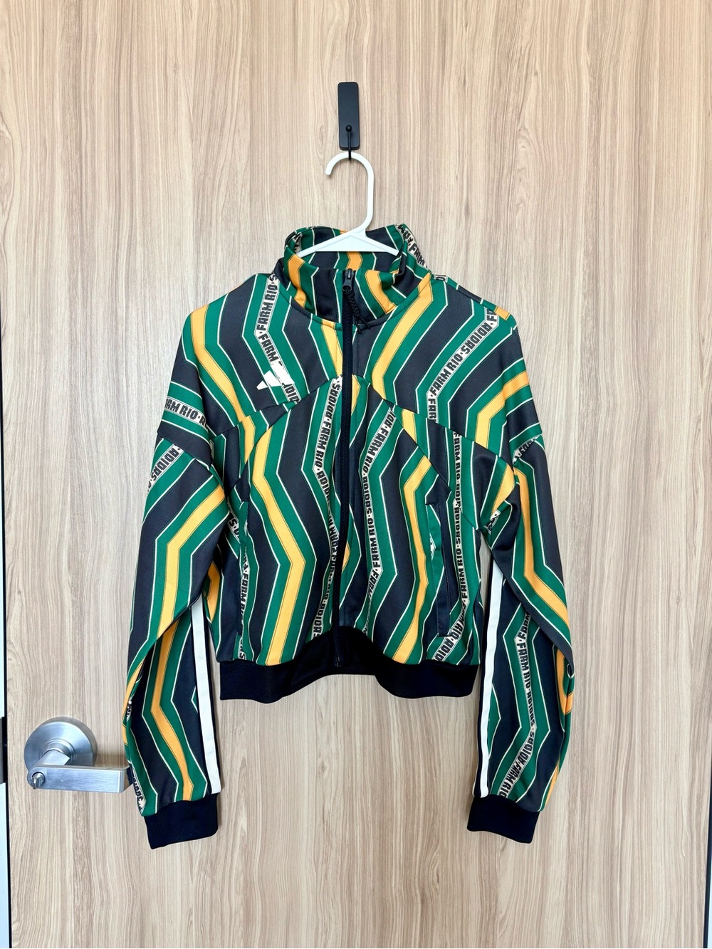 FARM Rio Green, Yellow & Black Striped Bomber Jacket